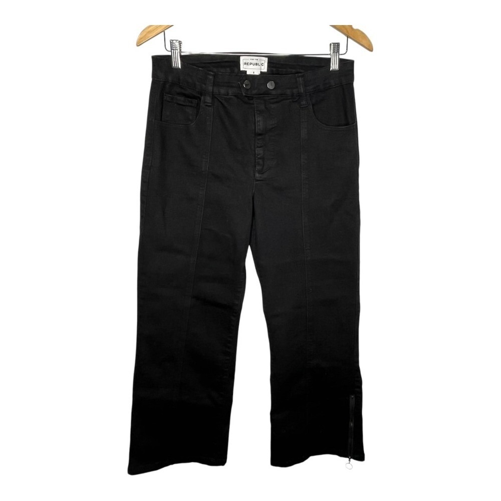 For The Republic Wide Leg‎ Jeans Womens 8 Black Seam Detail Ankle Zip High Rise
